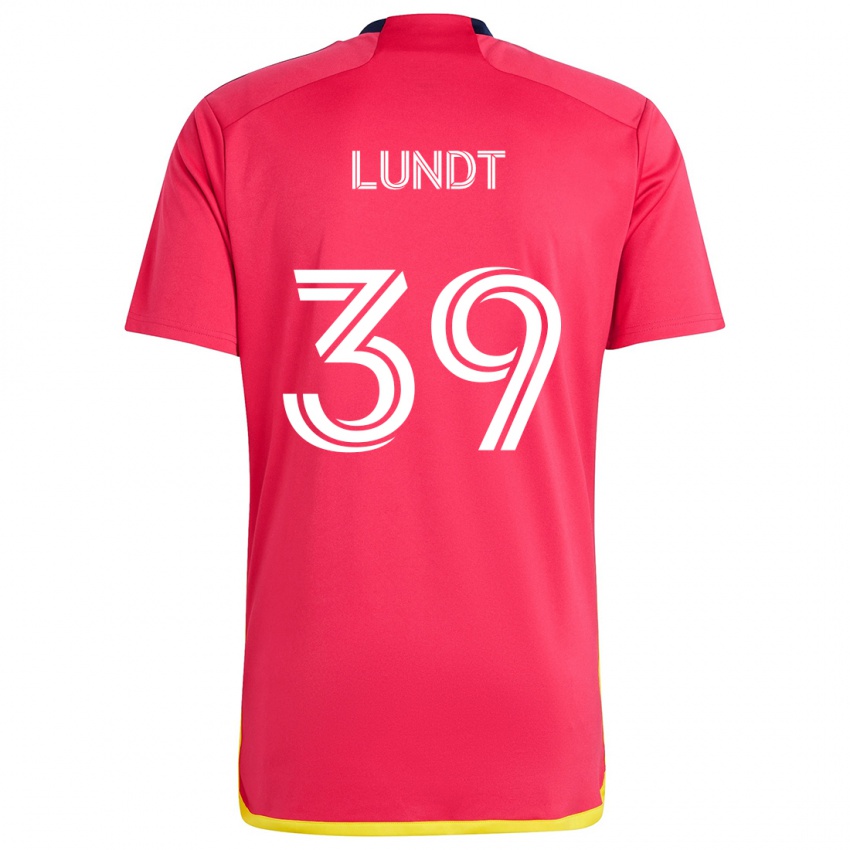 Gyermek Ben Lundt #39 Piros Kék Hazai Jersey 2024/25 Mez Póló Ing