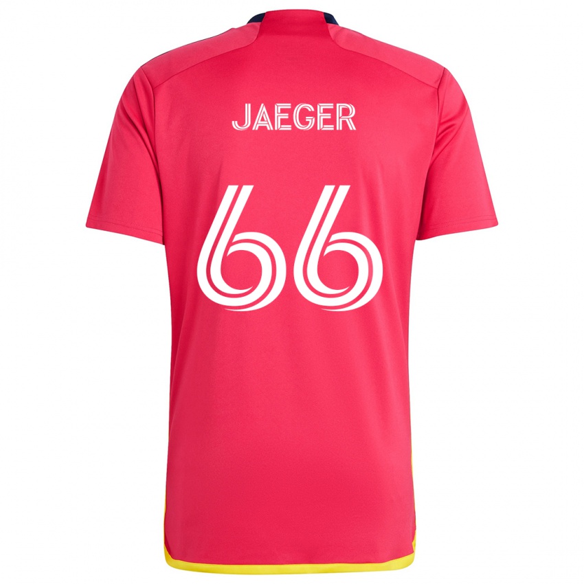 Gyermek Kai Jaeger #66 Piros Kék Hazai Jersey 2024/25 Mez Póló Ing