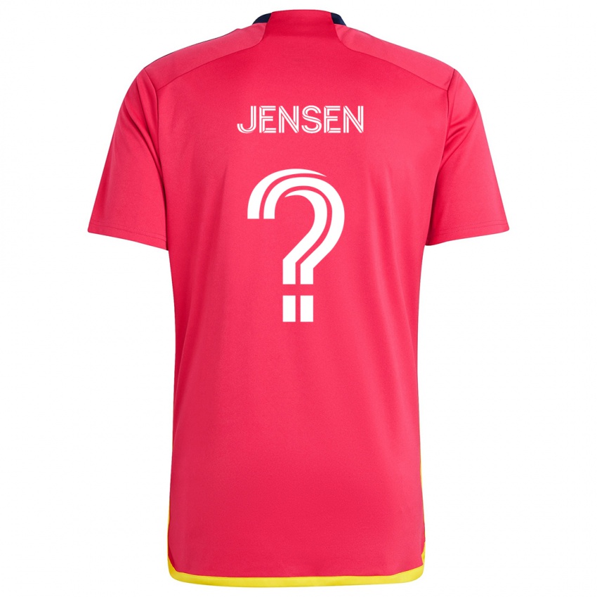 Gyermek Isak Jensen #0 Piros Kék Hazai Jersey 2024/25 Mez Póló Ing