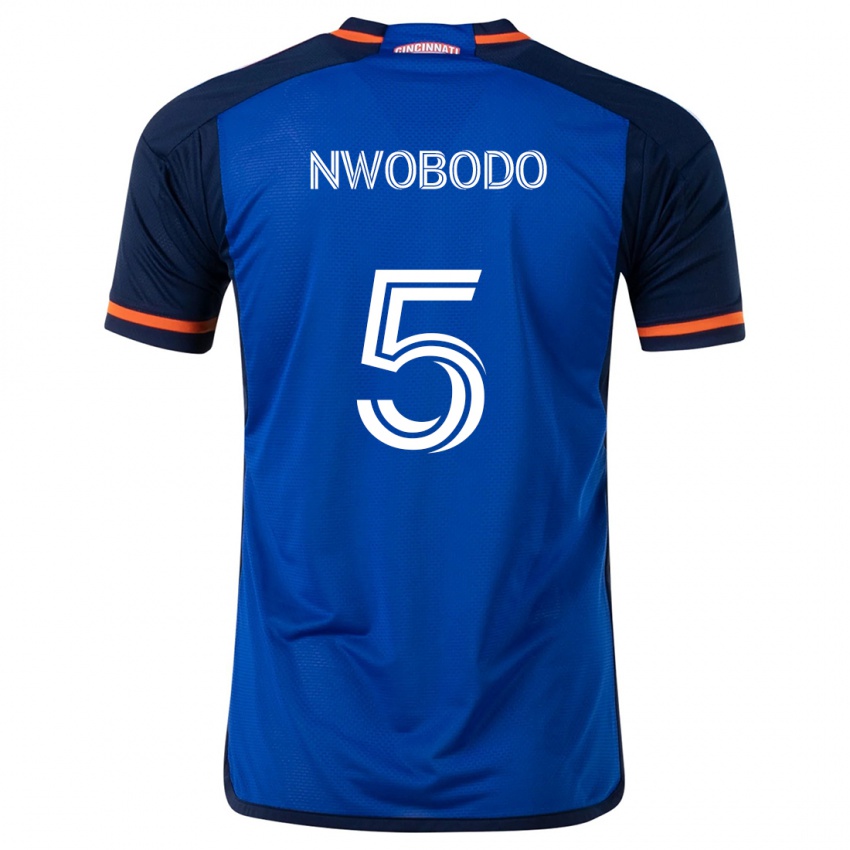 Gyermek Obinna Nwobodo #5 Kék Fehér Hazai Jersey 2024/25 Mez Póló Ing