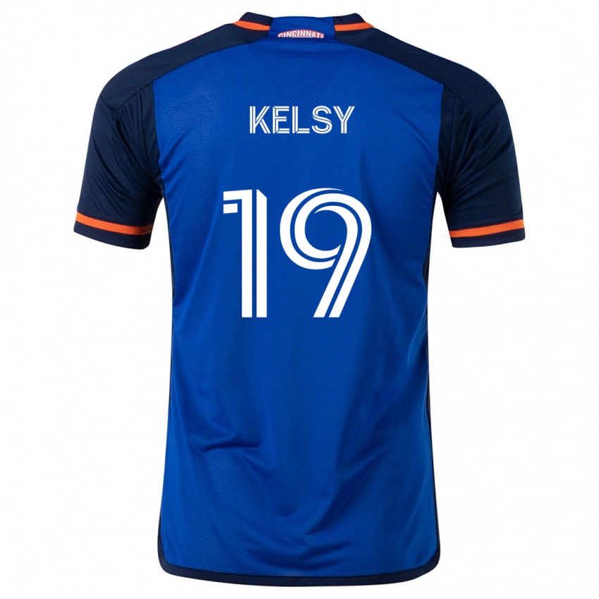 Gyermek Kevin Kelsy #19 Kék Fehér Hazai Jersey 2024/25 Mez Póló Ing