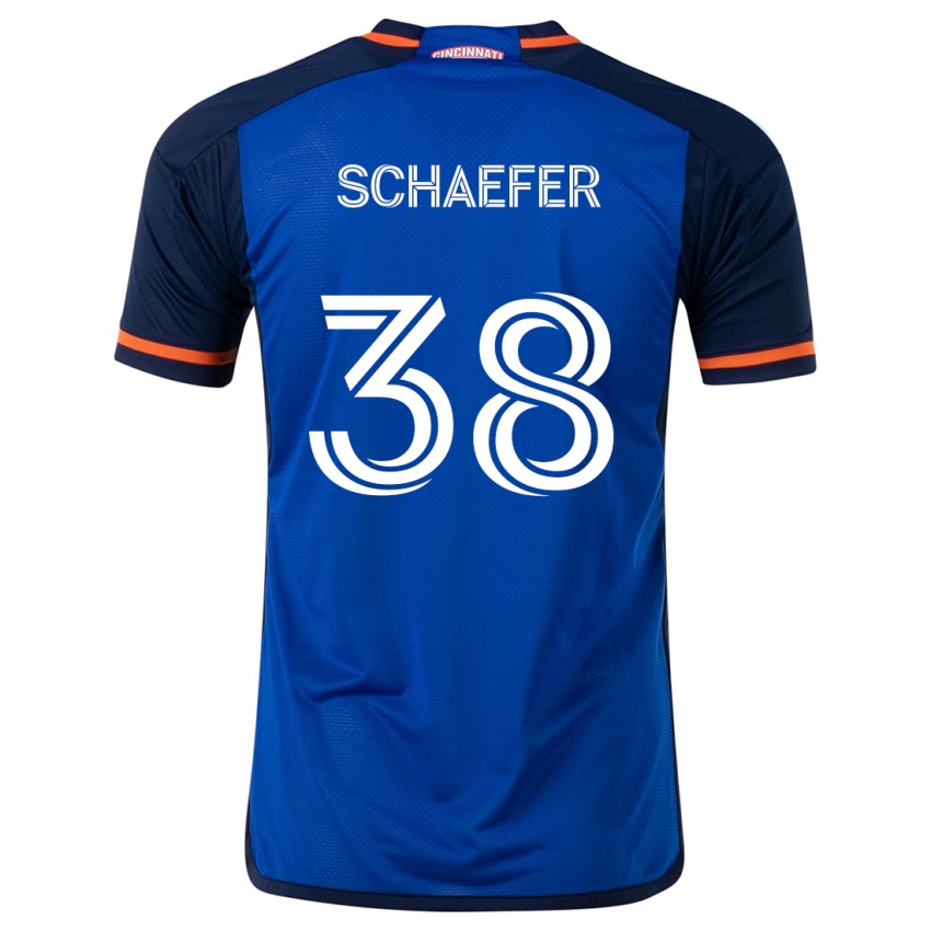 Gyermek Brian Schaefer #38 Kék Fehér Hazai Jersey 2024/25 Mez Póló Ing