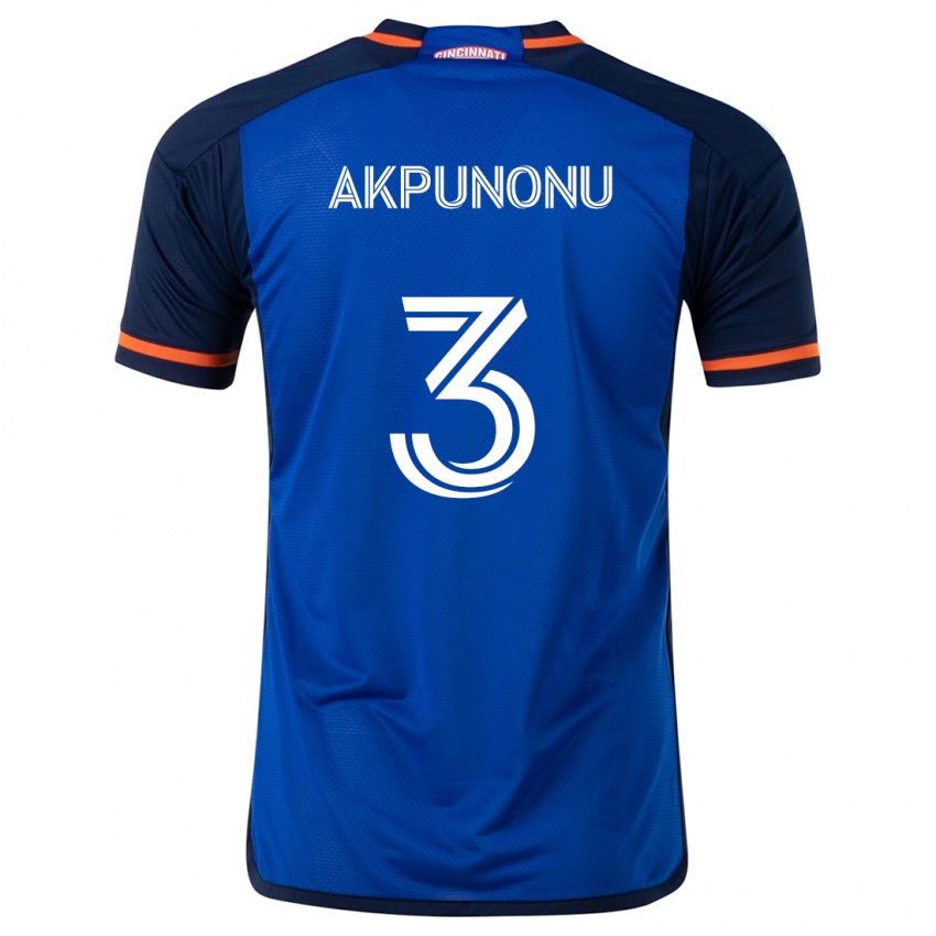 Gyermek Joey Akpunonu #3 Kék Fehér Hazai Jersey 2024/25 Mez Póló Ing