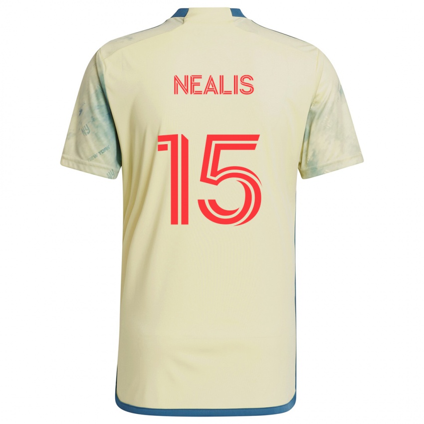 Gyermek Sean Nealis #15 Sárga Piros Kék Hazai Jersey 2024/25 Mez Póló Ing