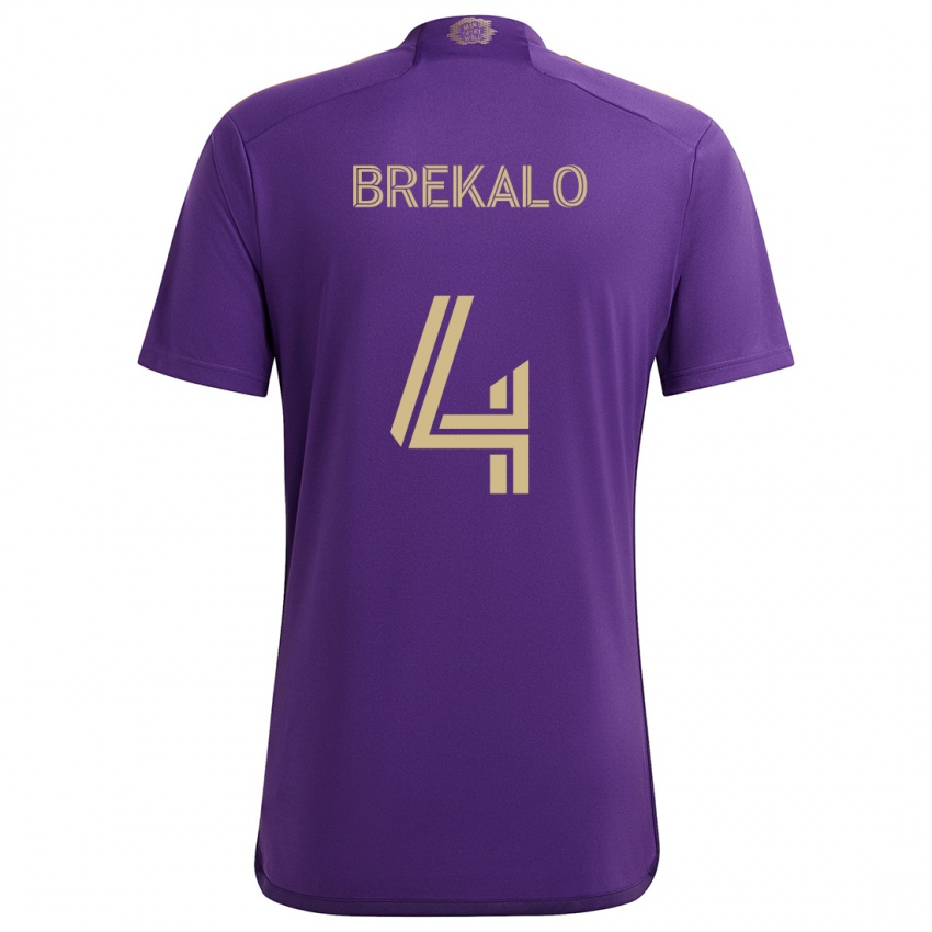 Gyermek David Brekalo #4 Lila Sárga Hazai Jersey 2024/25 Mez Póló Ing