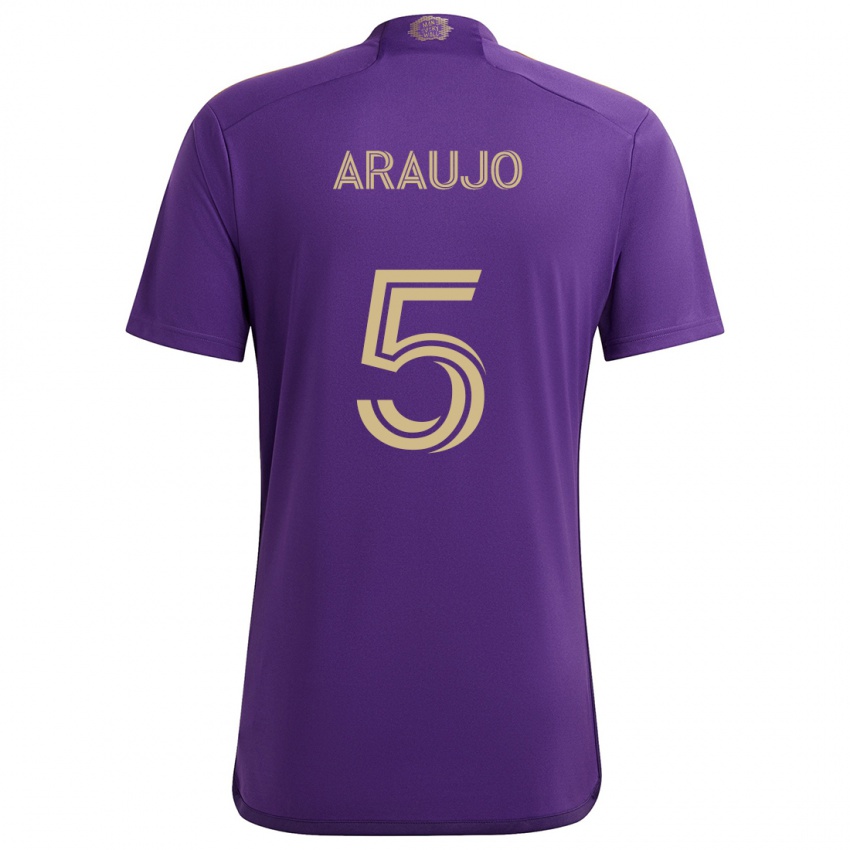 Gyermek César Araújo #5 Lila Sárga Hazai Jersey 2024/25 Mez Póló Ing