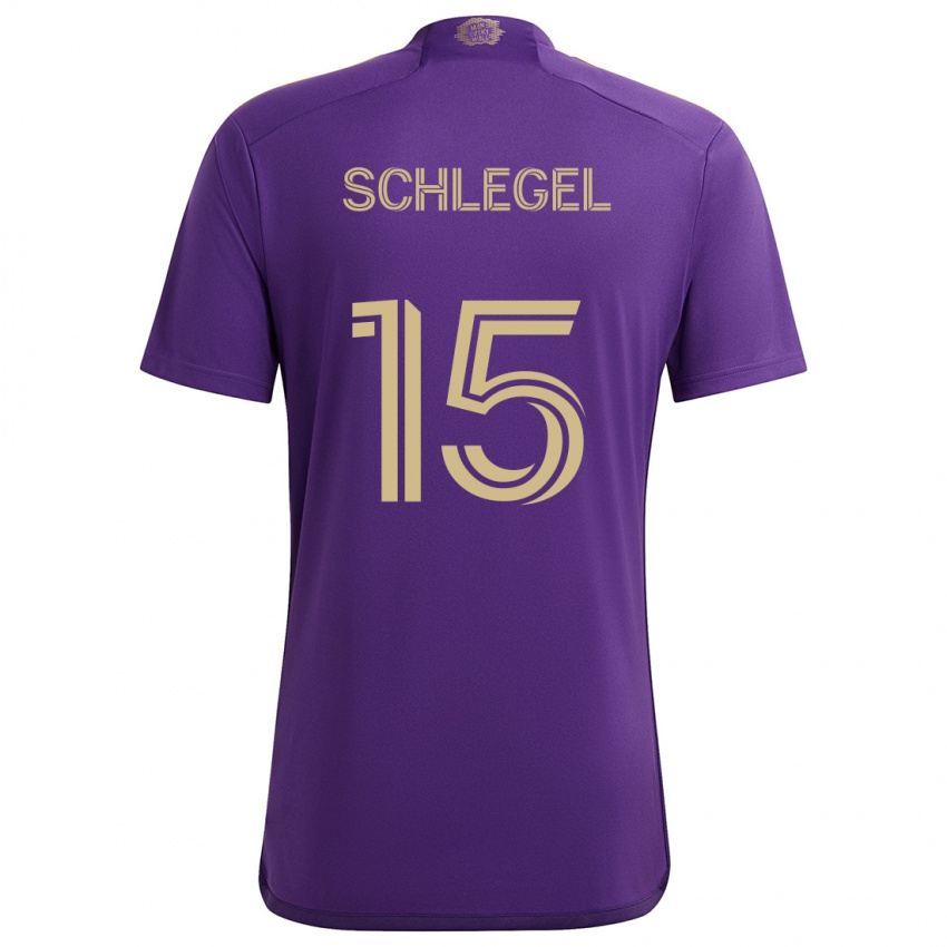 Gyermek Rodrigo Schlegel #15 Lila Sárga Hazai Jersey 2024/25 Mez Póló Ing