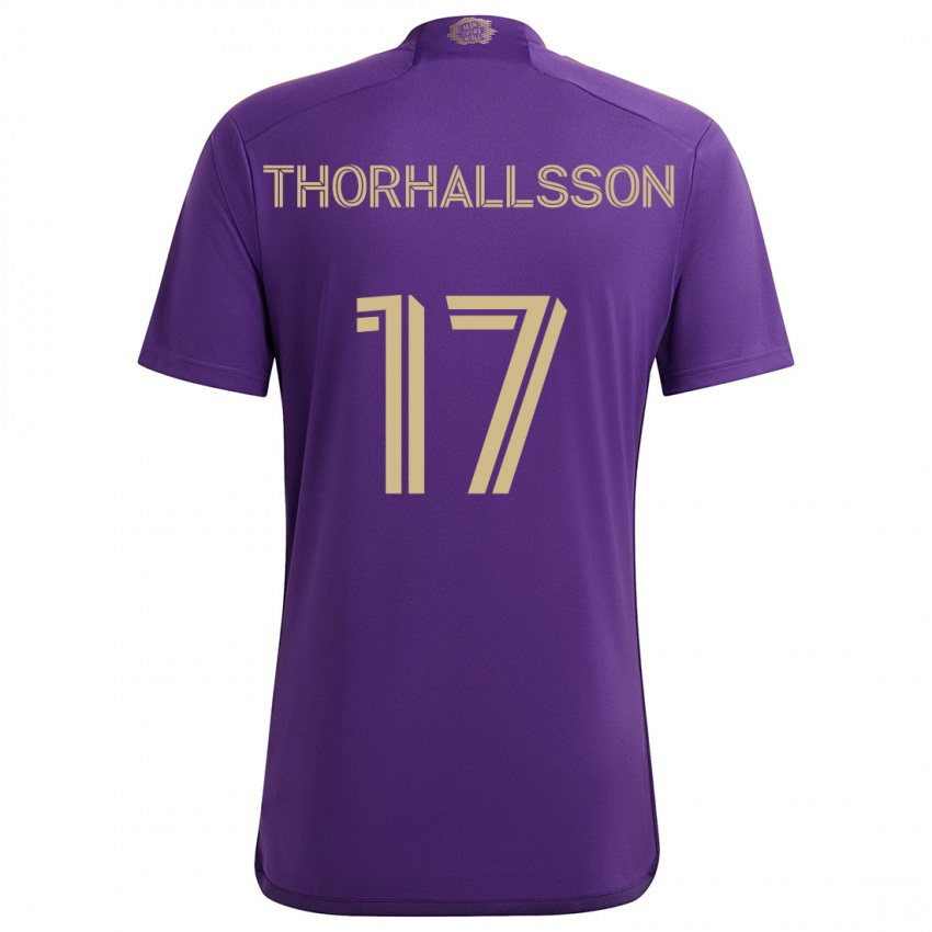 Gyermek Dagur Dan Thórhallsson #17 Lila Sárga Hazai Jersey 2024/25 Mez Póló Ing