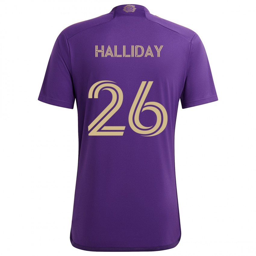 Gyermek Michael Halliday #26 Lila Sárga Hazai Jersey 2024/25 Mez Póló Ing