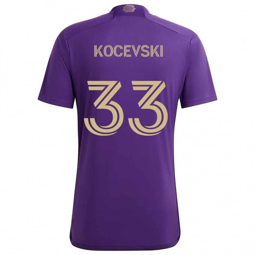 Gyermek Jeorgio Kocevski #33 Lila Sárga Hazai Jersey 2024/25 Mez Póló Ing