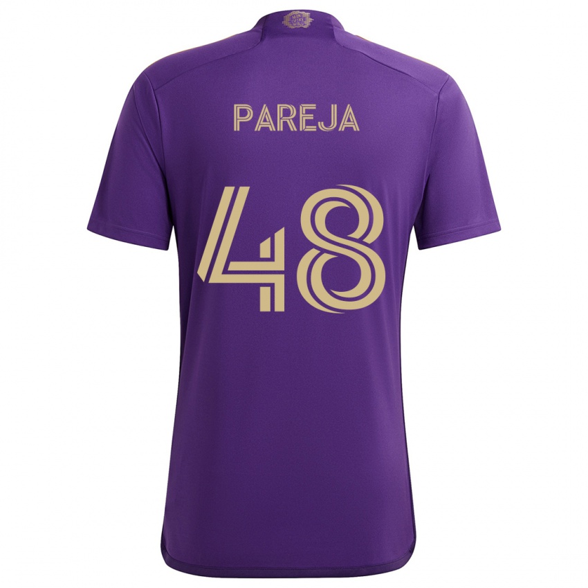 Gyermek Diego Pareja #48 Lila Sárga Hazai Jersey 2024/25 Mez Póló Ing