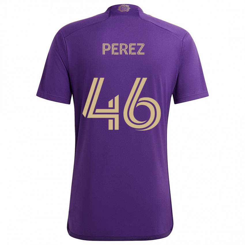 Gyermek Franco Pérez #46 Lila Sárga Hazai Jersey 2024/25 Mez Póló Ing