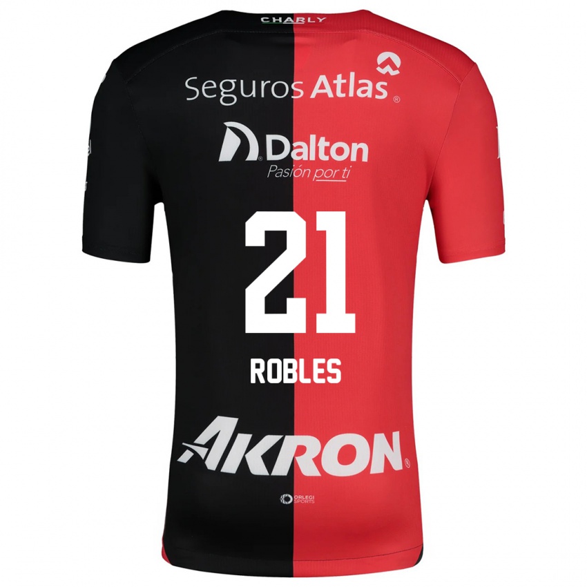 Gyermek Carlos Robles #21 Piros Fekete Hazai Jersey 2024/25 Mez Póló Ing