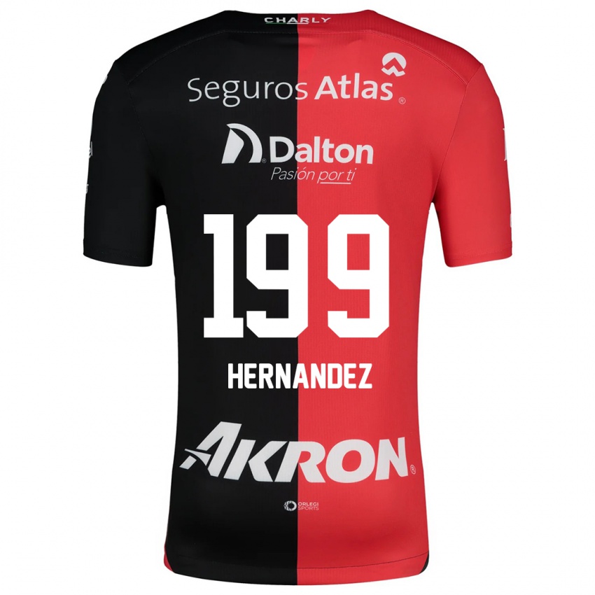 Gyermek Sergio Hernández #199 Piros Fekete Hazai Jersey 2024/25 Mez Póló Ing