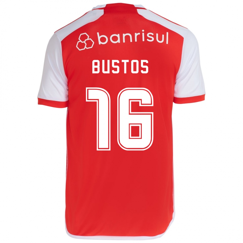 Gyermek Fabricio Bustos #16 Piros Fehér Hazai Jersey 2024/25 Mez Póló Ing