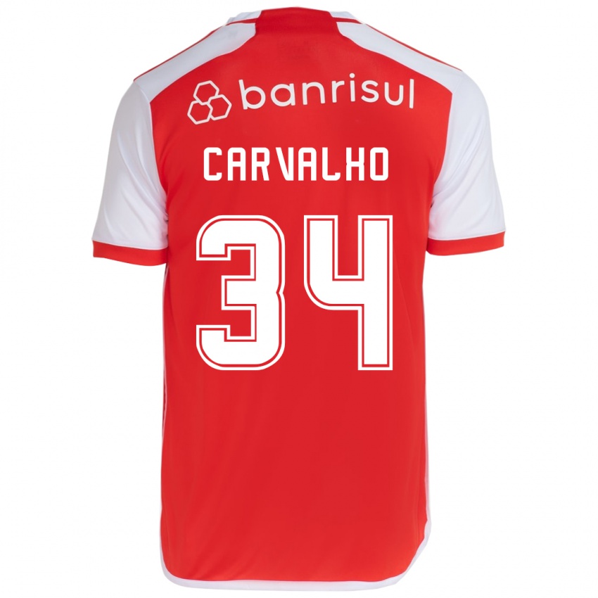 Gyermek Gabriel Carvalho #34 Piros Fehér Hazai Jersey 2024/25 Mez Póló Ing