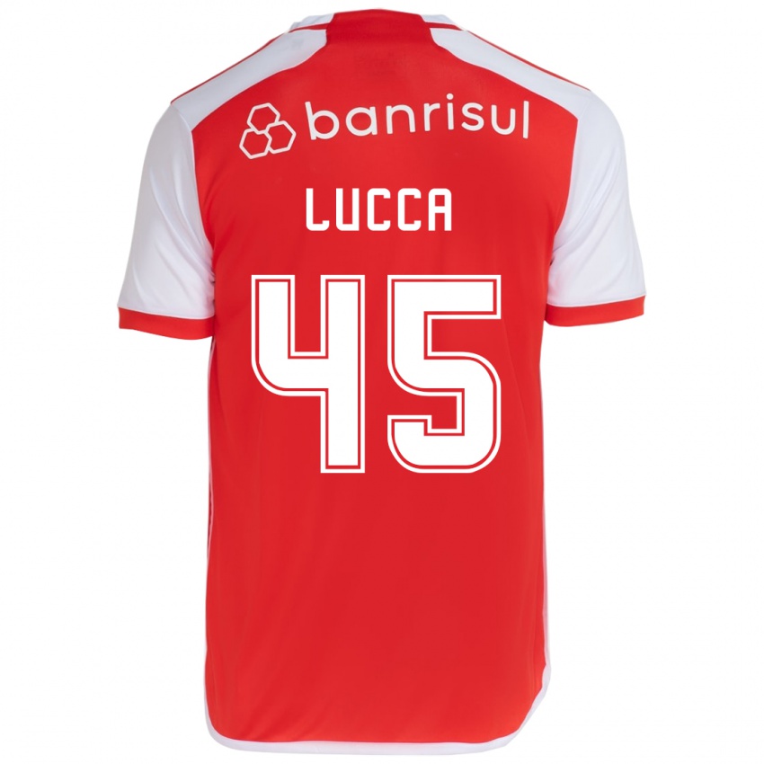 Gyermek Lucca #45 Piros Fehér Hazai Jersey 2024/25 Mez Póló Ing