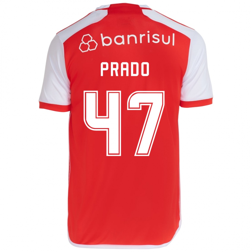 Gyermek Gustavo Prado #47 Piros Fehér Hazai Jersey 2024/25 Mez Póló Ing