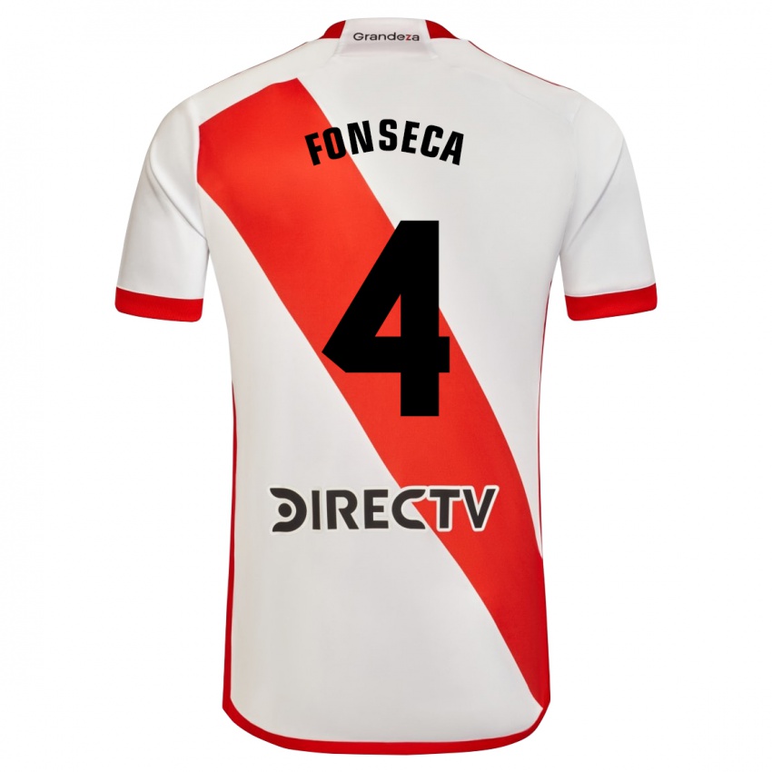 Gyermek Nicolás Fonseca #4 Fehér Piros Hazai Jersey 2024/25 Mez Póló Ing