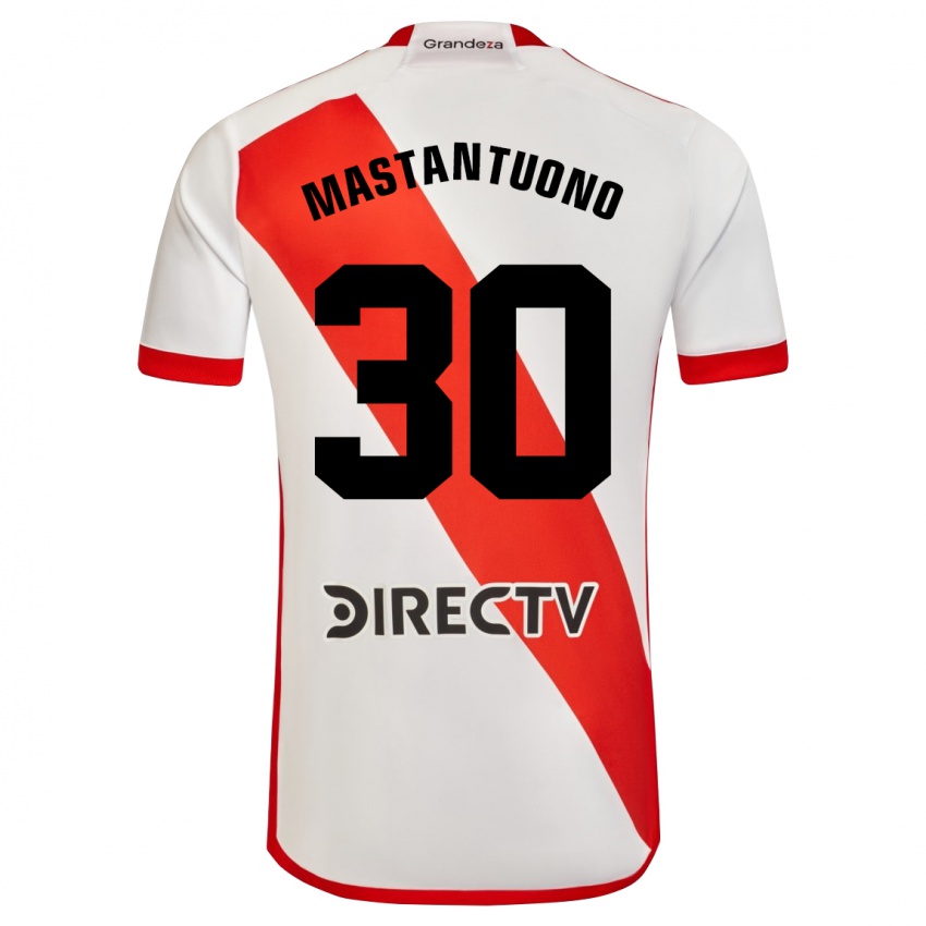 Gyermek Franco Mastantuono #30 Fehér Piros Hazai Jersey 2024/25 Mez Póló Ing