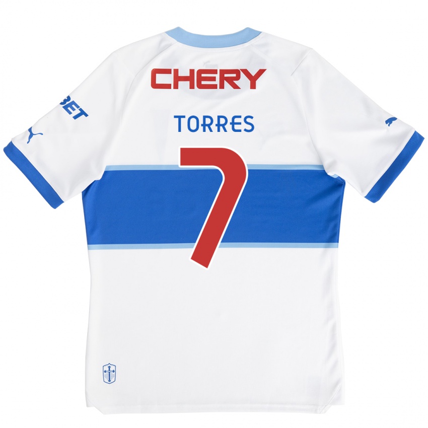 Gyermek Joaquín Torres #7 Fehér Kék Hazai Jersey 2024/25 Mez Póló Ing