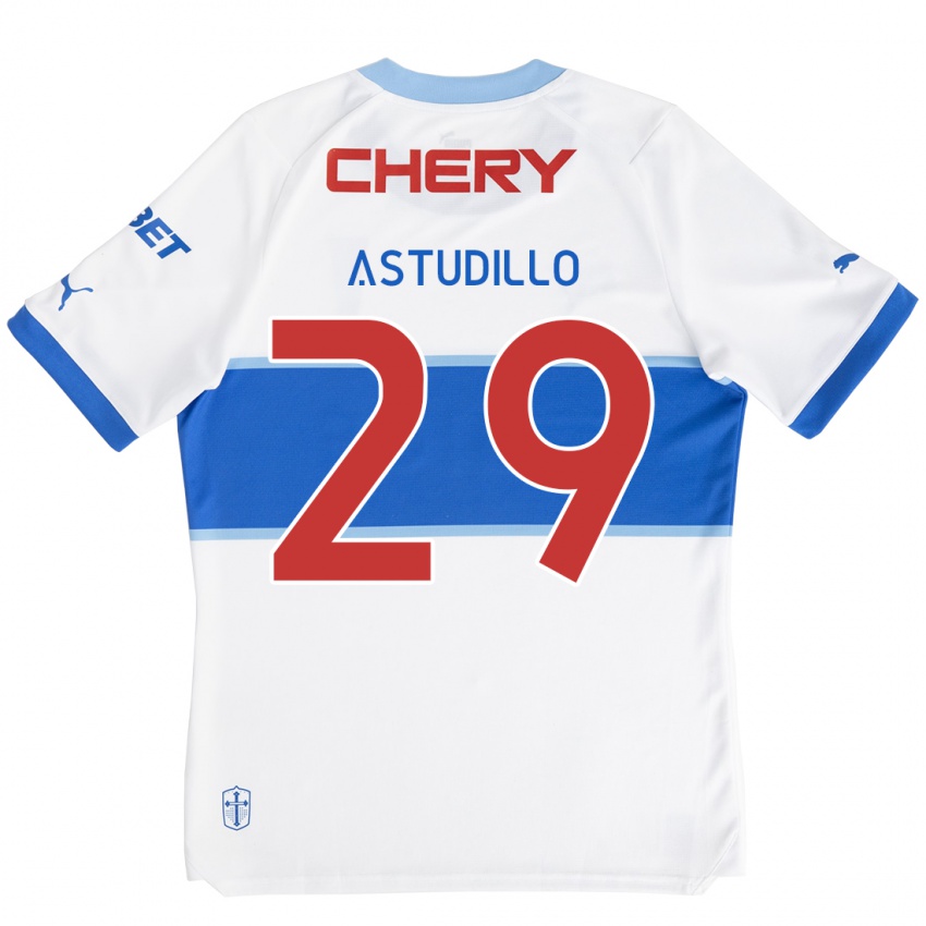 Gyermek Aaron Astudillo #29 Fehér Kék Hazai Jersey 2024/25 Mez Póló Ing