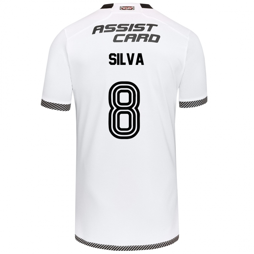 Gyermek Bastián Silva #8 Fehér Fekete Hazai Jersey 2024/25 Mez Póló Ing