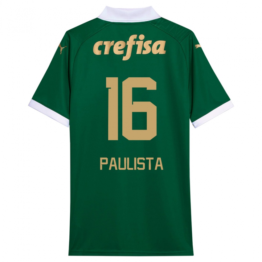 Gyermek Caio Paulista #16 Zöld Fehér Hazai Jersey 2024/25 Mez Póló Ing