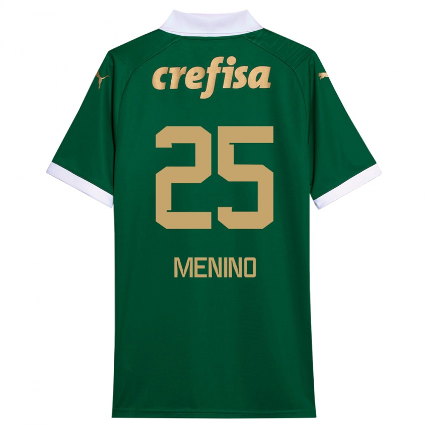 Gyermek Gabriel Menino #25 Zöld Fehér Hazai Jersey 2024/25 Mez Póló Ing