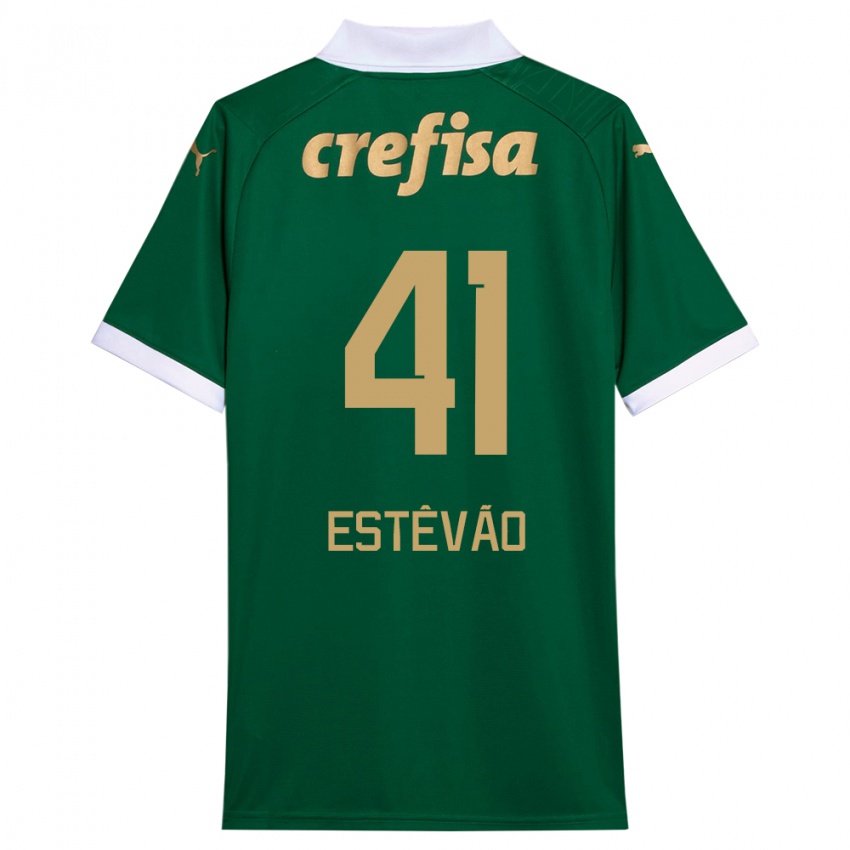 Gyermek Estêvão #41 Zöld Fehér Hazai Jersey 2024/25 Mez Póló Ing