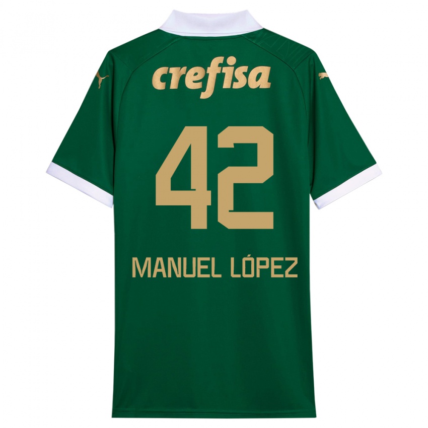 Gyermek José Manuel López #42 Zöld Fehér Hazai Jersey 2024/25 Mez Póló Ing