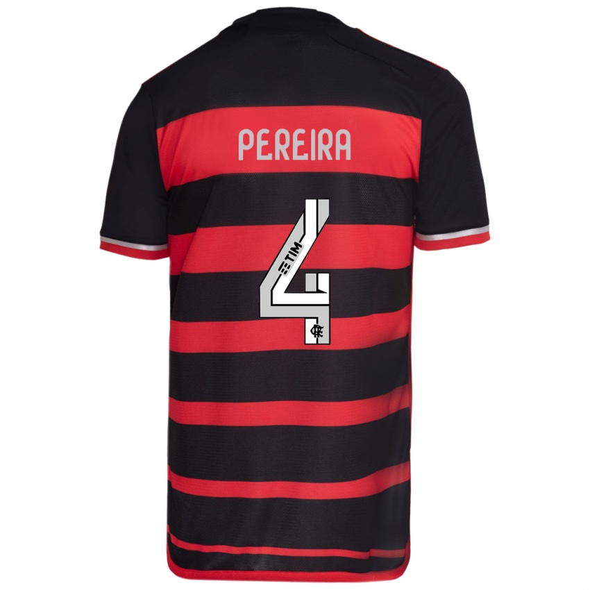 Gyermek Leo Pereira #4 Piros Fekete Hazai Jersey 2024/25 Mez Póló Ing