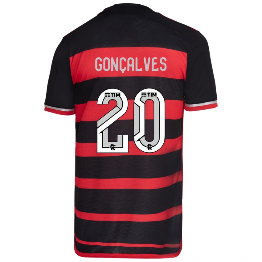 Gyermek Matheus Gonçalves #20 Piros Fekete Hazai Jersey 2024/25 Mez Póló Ing