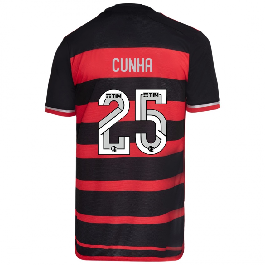 Gyermek Matheus Cunha #25 Piros Fekete Hazai Jersey 2024/25 Mez Póló Ing