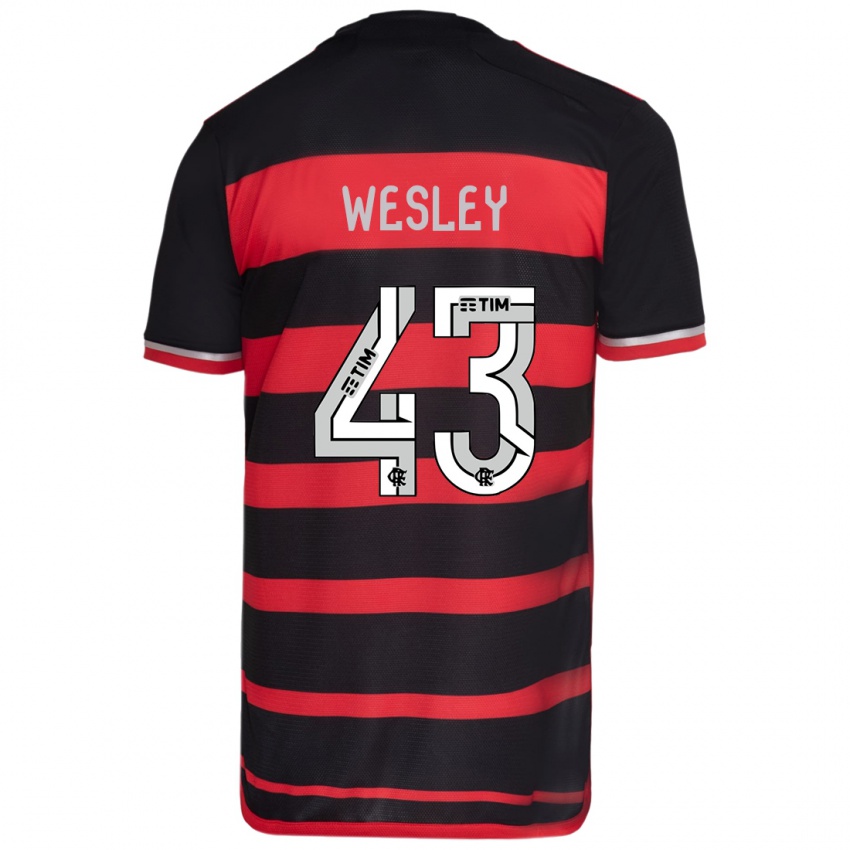 Gyermek Wesley #43 Piros Fekete Hazai Jersey 2024/25 Mez Póló Ing