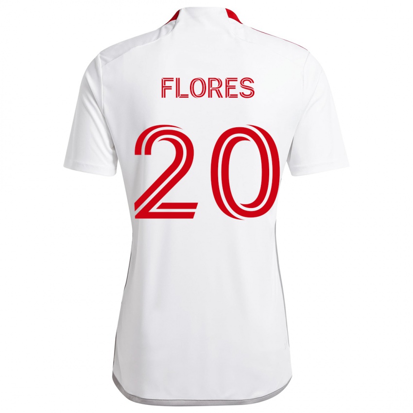 Gyermek Deybi Flores #20 Fehér Piros Idegenbeli Jersey 2024/25 Mez Póló Ing