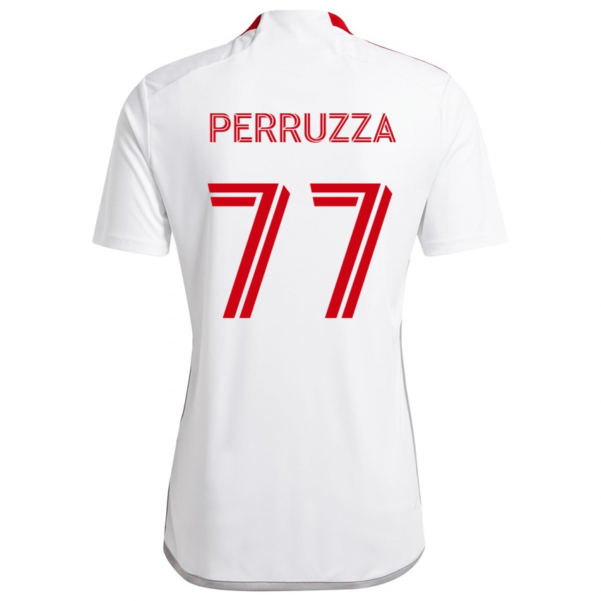 Gyermek Jordan Perruzza #77 Fehér Piros Idegenbeli Jersey 2024/25 Mez Póló Ing