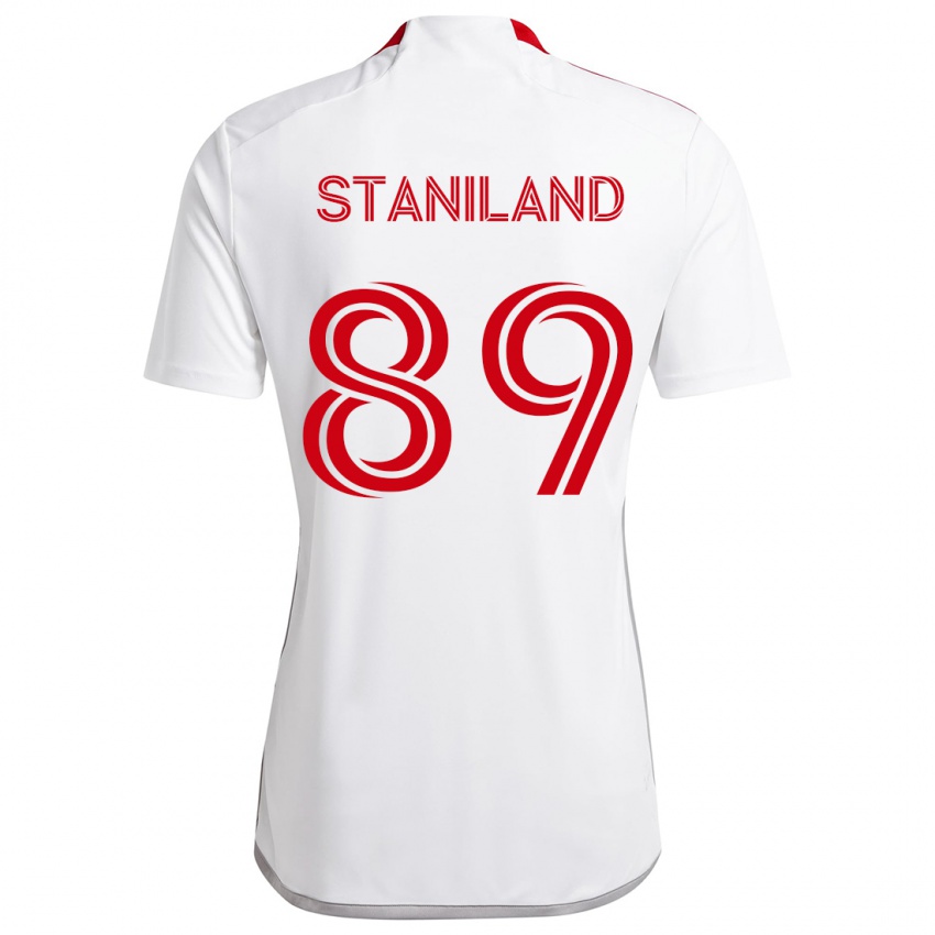 Gyermek Charlie Staniland #89 Fehér Piros Idegenbeli Jersey 2024/25 Mez Póló Ing