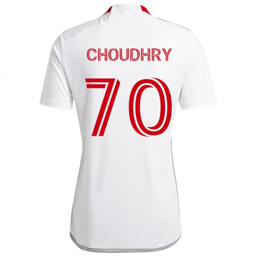 Gyermek Benjamin Choudhry #70 Fehér Piros Idegenbeli Jersey 2024/25 Mez Póló Ing