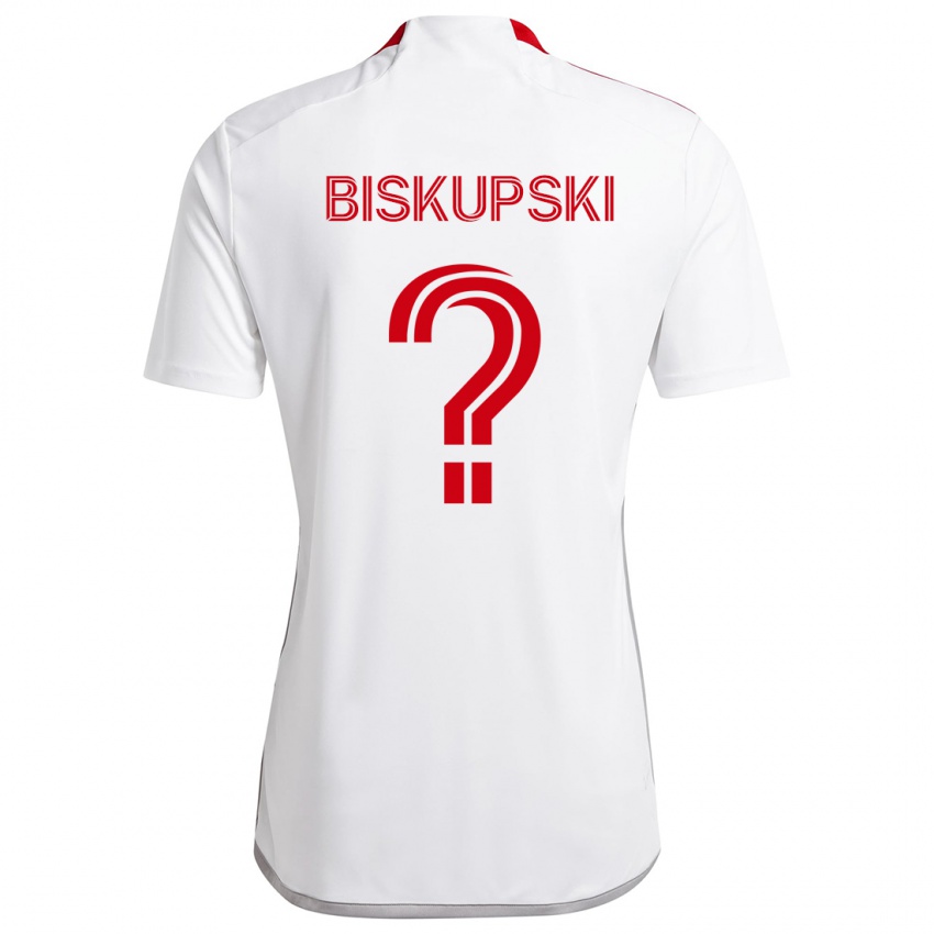 Gyermek Philip Biskupski #0 Fehér Piros Idegenbeli Jersey 2024/25 Mez Póló Ing