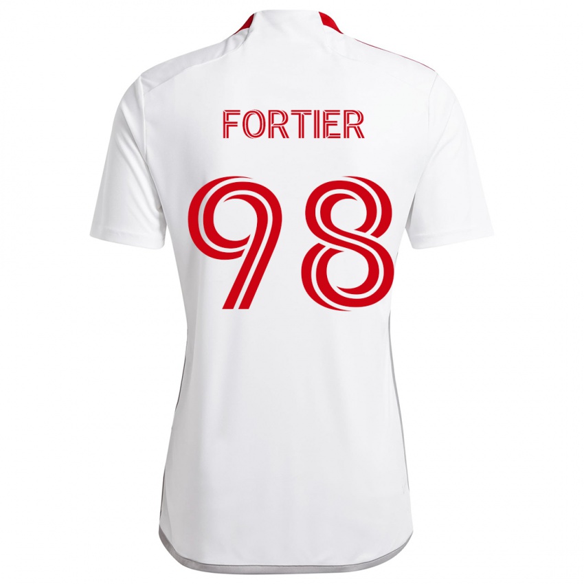 Gyermek Kristjan Fortier #98 Fehér Piros Idegenbeli Jersey 2024/25 Mez Póló Ing