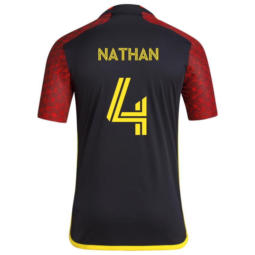 Gyermek Nathan #4 Piros Fekete Idegenbeli Jersey 2024/25 Mez Póló Ing