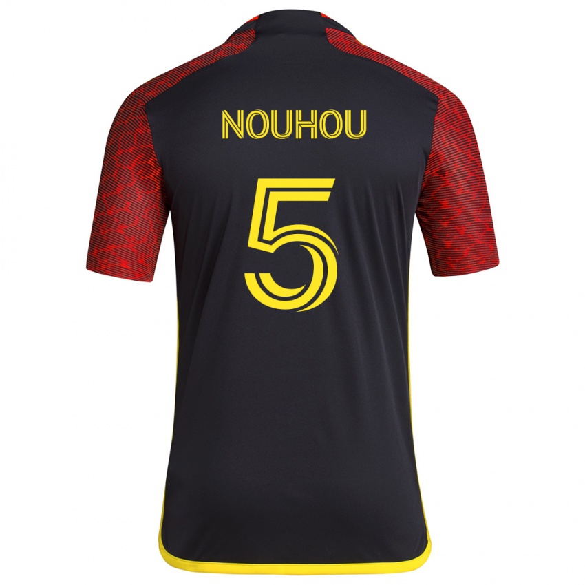 Gyermek Nouhou #5 Piros Fekete Idegenbeli Jersey 2024/25 Mez Póló Ing