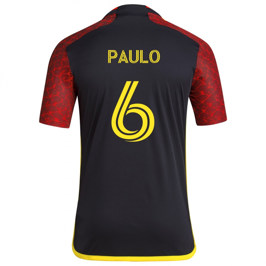 Gyermek João Paulo #6 Piros Fekete Idegenbeli Jersey 2024/25 Mez Póló Ing