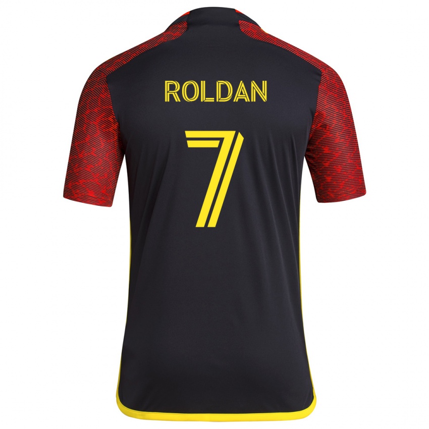 Gyermek Cristian Roldán #7 Piros Fekete Idegenbeli Jersey 2024/25 Mez Póló Ing