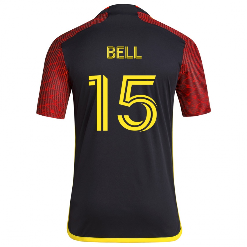 Gyermek Jon Bell #15 Piros Fekete Idegenbeli Jersey 2024/25 Mez Póló Ing