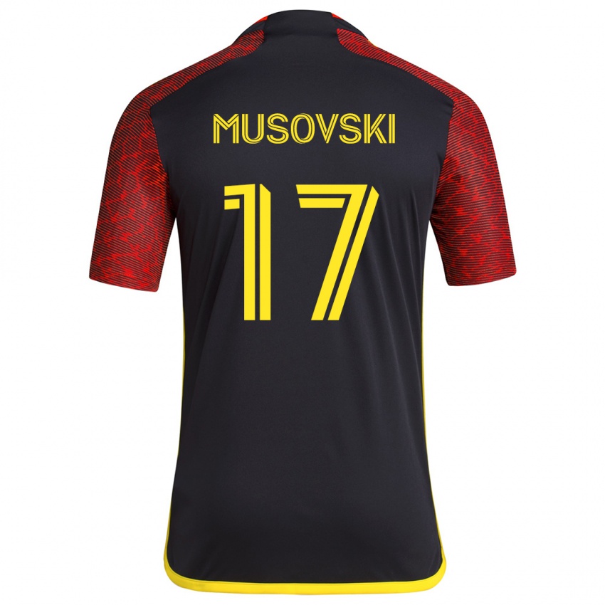 Gyermek Danny Musovski #17 Piros Fekete Idegenbeli Jersey 2024/25 Mez Póló Ing