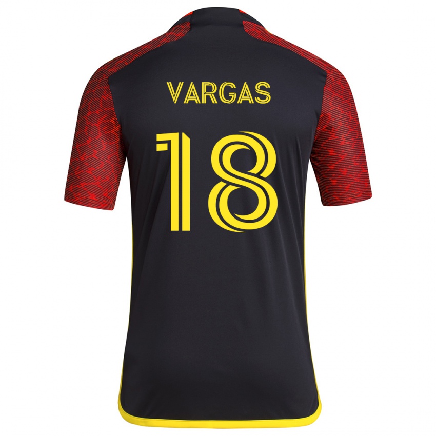 Gyermek Obed Vargas #18 Piros Fekete Idegenbeli Jersey 2024/25 Mez Póló Ing