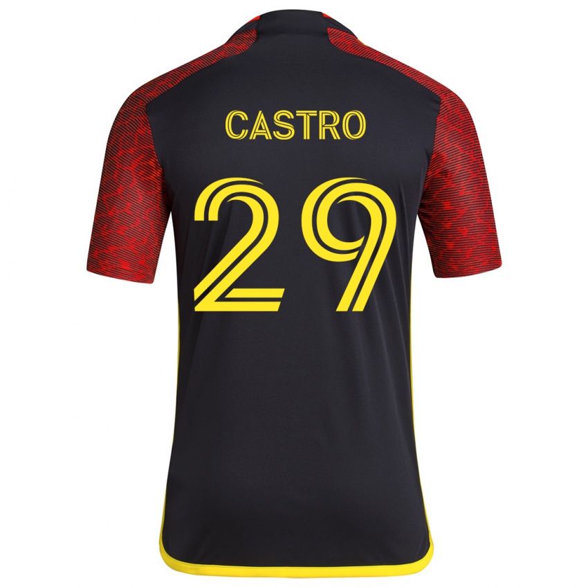 Gyermek Jacob Castro #29 Piros Fekete Idegenbeli Jersey 2024/25 Mez Póló Ing