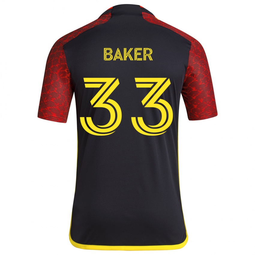 Gyermek Cody Baker #33 Piros Fekete Idegenbeli Jersey 2024/25 Mez Póló Ing